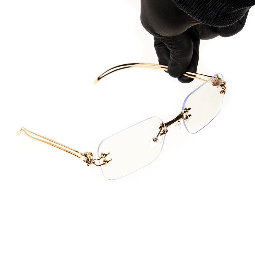 Rimless Clear Lens Rectangular Gold Wire Frame  Square Men’s Eye Glasses